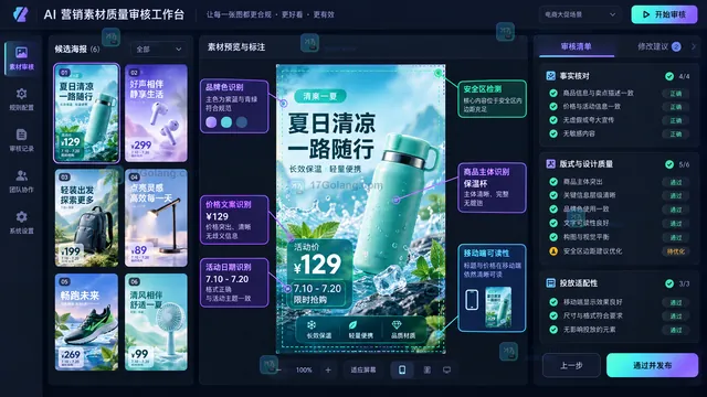 AIGC营销素材质量与事实核对工作区示意