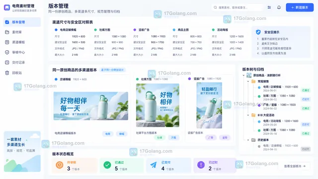 渠道尺寸表与素材版本归档示意