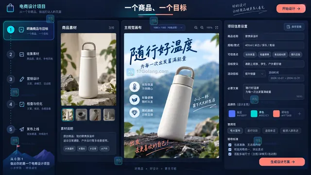 首个电商设计项目商品素材与目标设置示意
