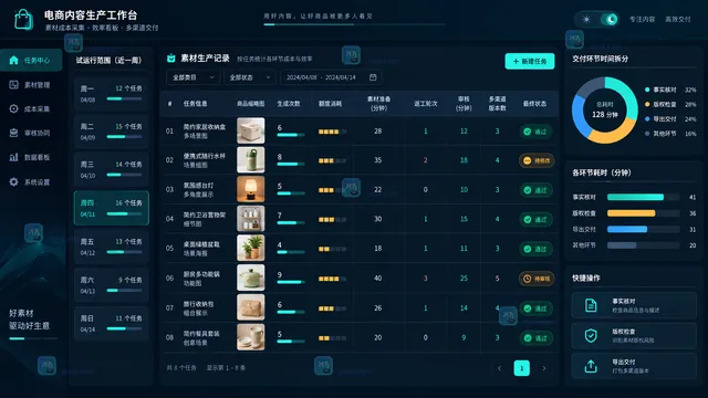 电商素材生成与返工成本采集界面示意