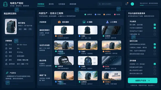商品摄影与AI商品图任务分工矩阵示意
