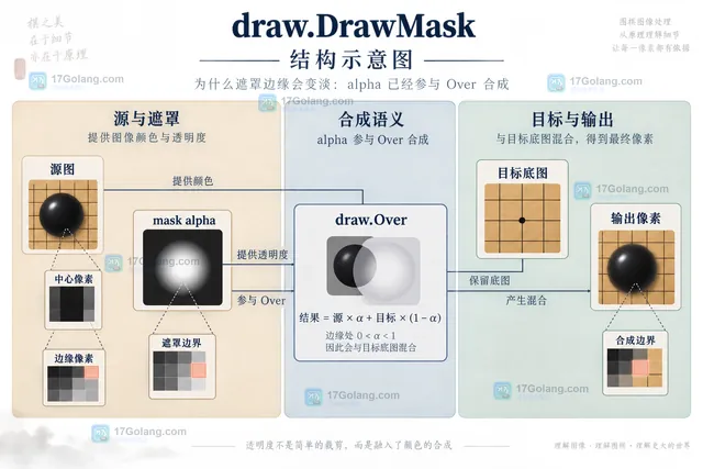 Go draw.Over draw.Src 与 RGBA NRGBA 预乘和非预乘颜色模型职责边界示意