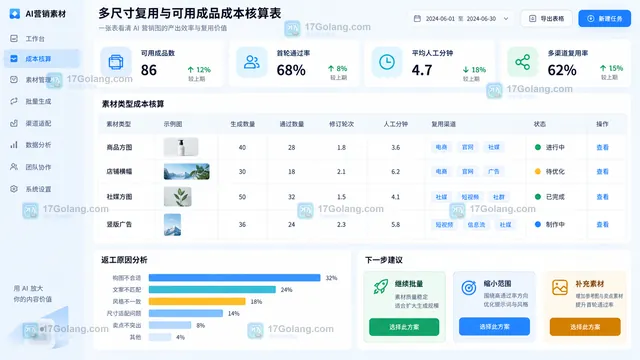 AI营销图多尺寸复用与单张可用成本核算表示意