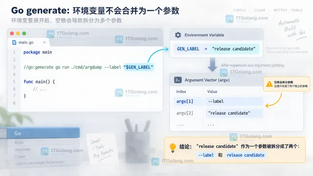 Go generate 环境变量值与单个 argv 参数的边界示意