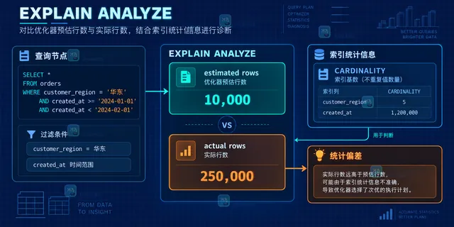 MySQL EXPLAIN ANALYZE 估算行数与实际行数以及索引 CARDINALITY 的关系示意