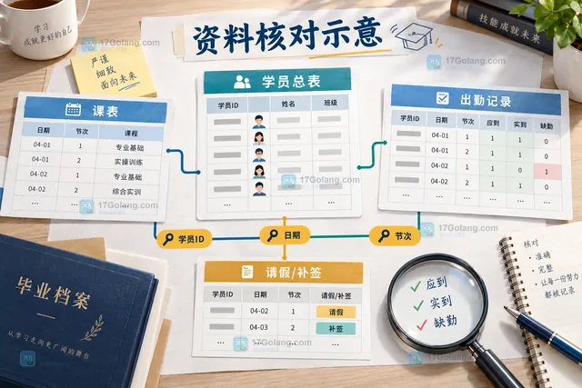 职业培训结业档案异常闭环示意:缺签、成绩缺依据和姓名不一致进入补正复核结论
