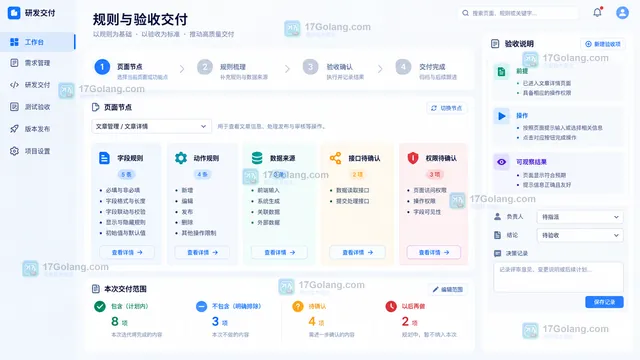 业务规则数据接口待确认项验收说明与走查结论交付面板示意