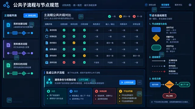 相似流程重复片段公共子流程边界节点规范与引用关系工作台示意