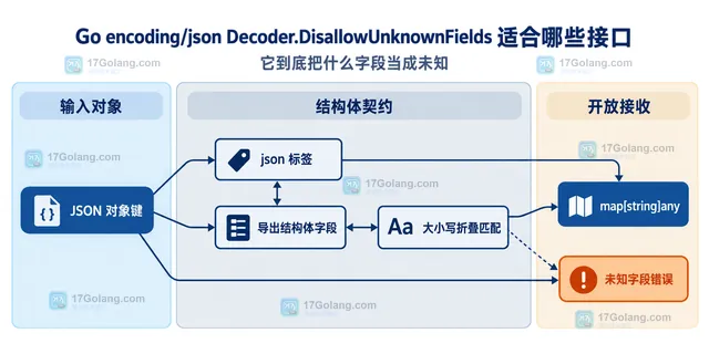 Go HTTP 写接口在解码边界前后分离严格请求与开放扩展数据的示意图