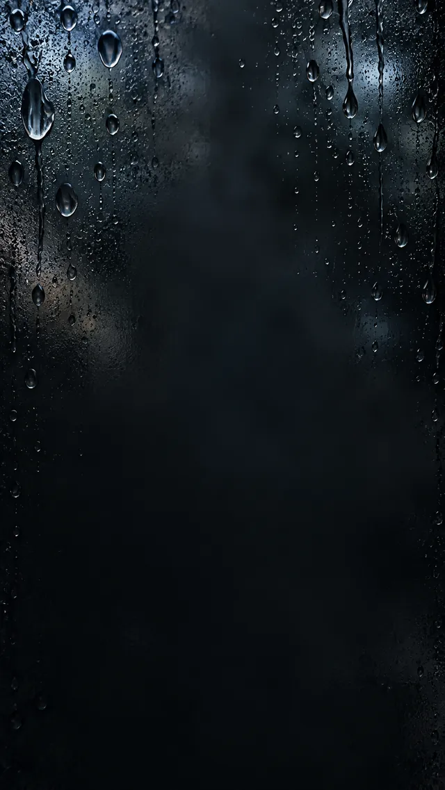 墨黑雨滴手机壁纸左上斜向变体:雨滴集中在左上,中心至底部形成连续暗色图标区