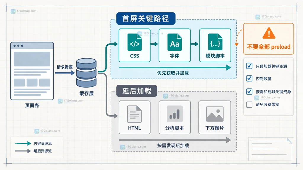 Go net/http Push 不可用时回退到 Early Hints 和 preload 的关系示意图