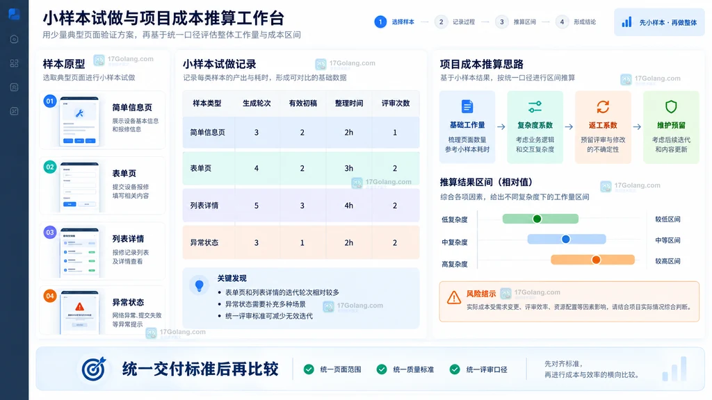 AI原型小样本试做与完整项目成本区间推算示意