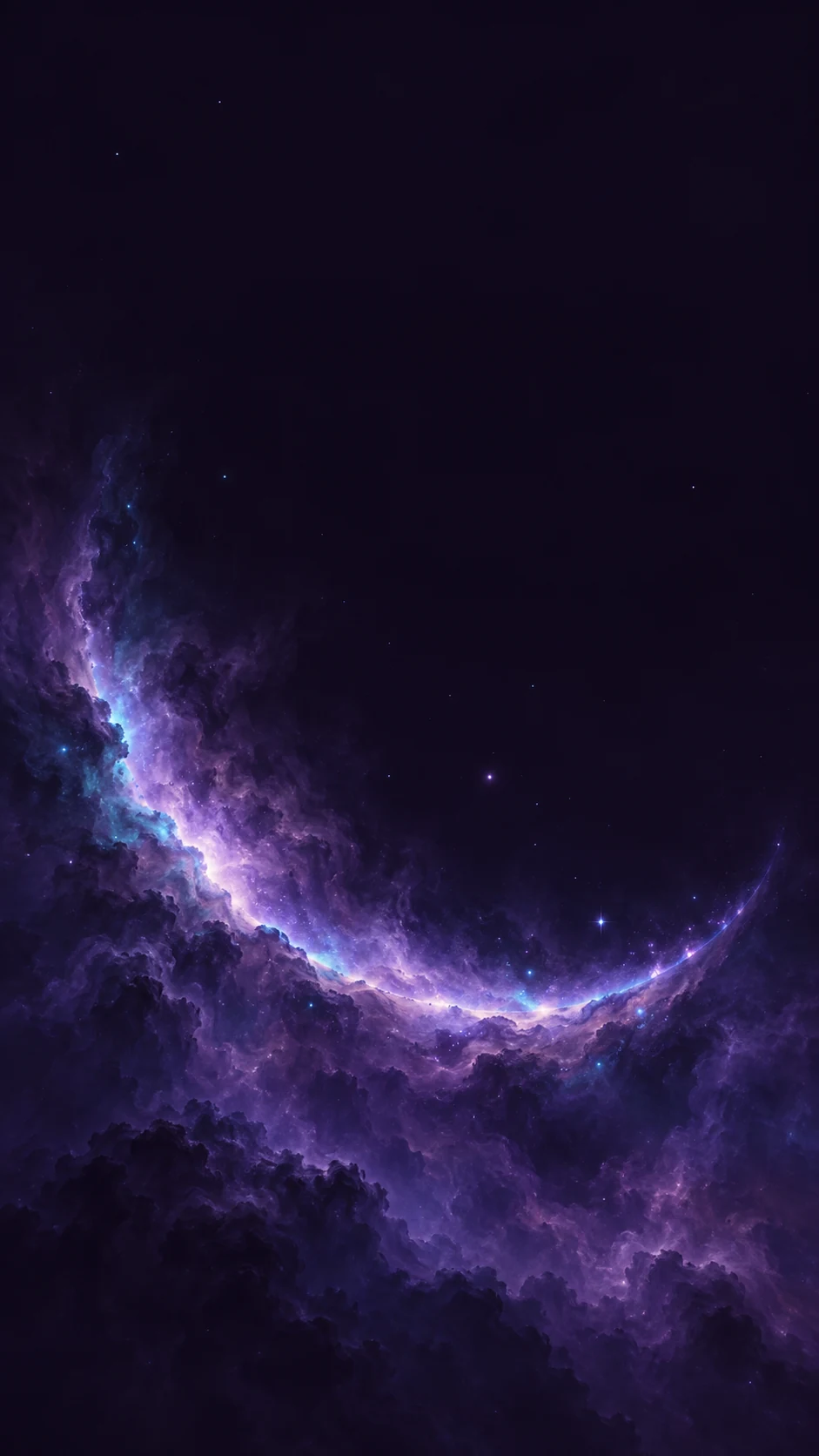 深紫弧带星云手机壁纸,弧形光带沿下方展开,顶部暗色区域保持锁屏可读性
