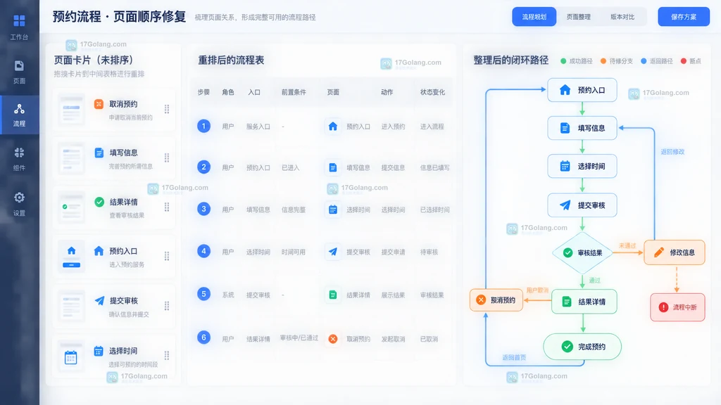 原型页面清单入口前置条件动作状态变化成功去向返回路径重排示意