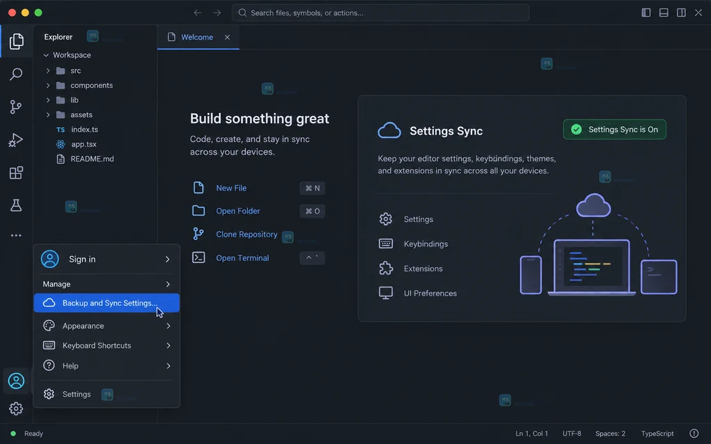 VS Code Settings Sync 验收说明图,展示 Show Synced Data、本地扩展检查和远程窗口单独验收状态