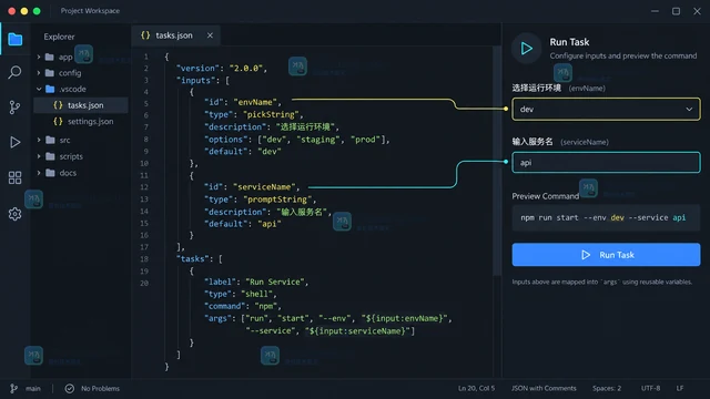 VS Code tasks为任务配置可复用输入变量的实现方法