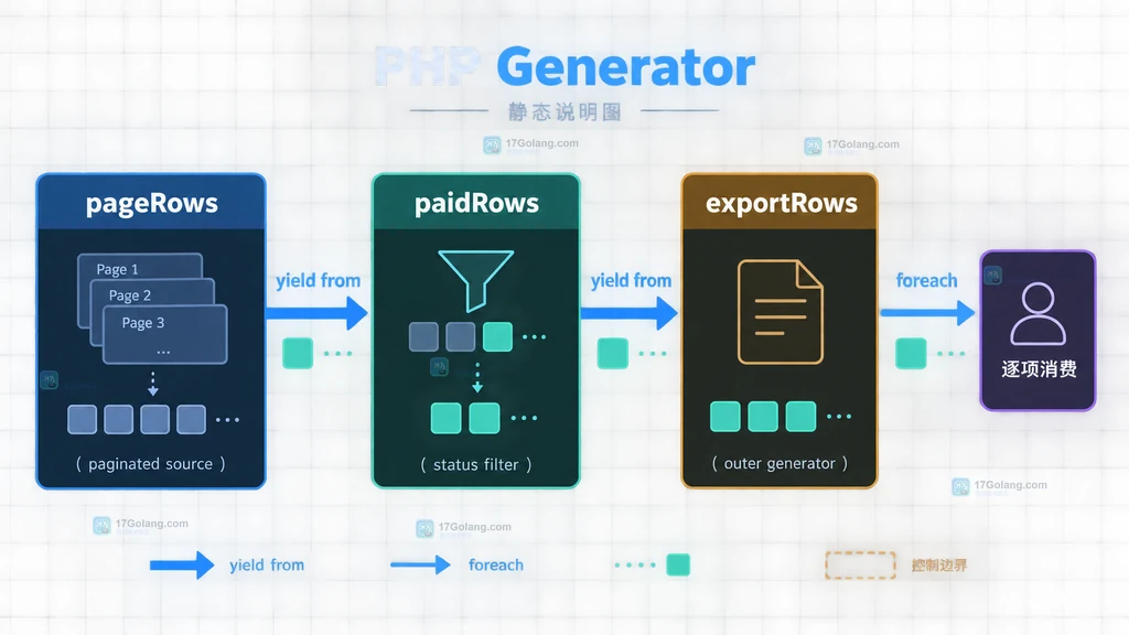 PHP yield from 保留重复键与透传 Generator return 值的结果边界说明图