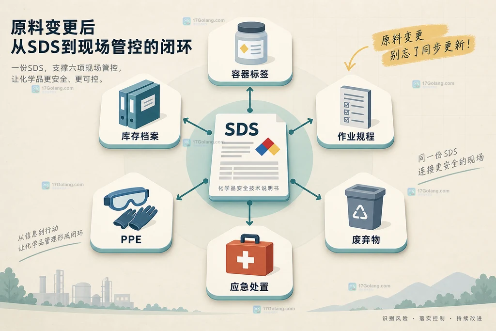 旧原料与新原料按身份、成分浓度、危险分类、理化性质和储存禁配进行对照的静态说明图