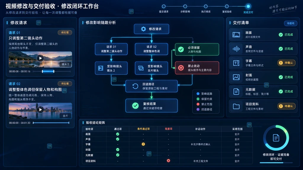修改请求影响镜头保留项回退路径复核结果交付证据矩阵