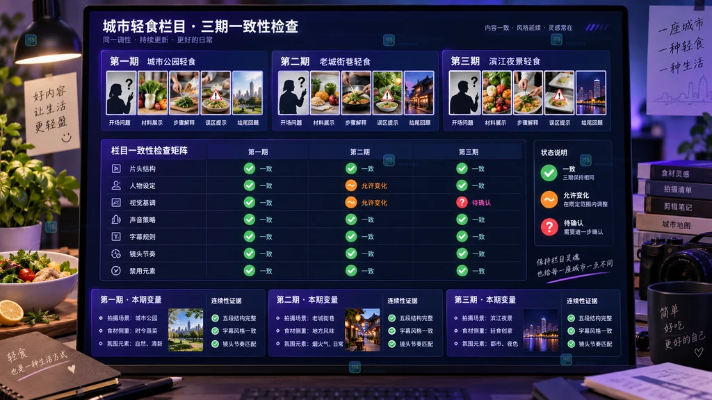 三期栏目片头结构人物视觉声音字幕节奏一致性与差异项检查看板