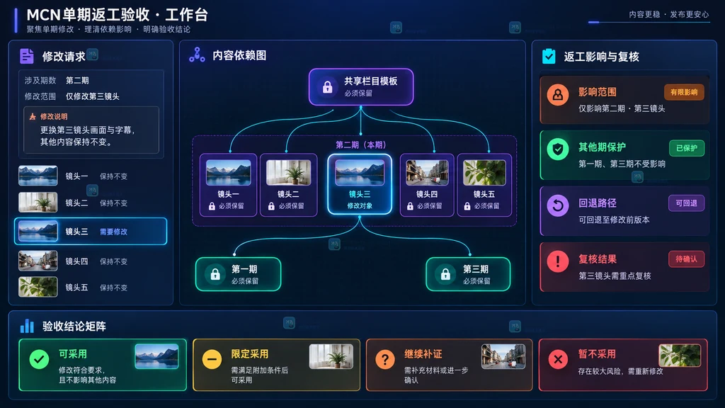 单期修改请求影响镜头共享模板其他期保留项复核归档返工矩阵