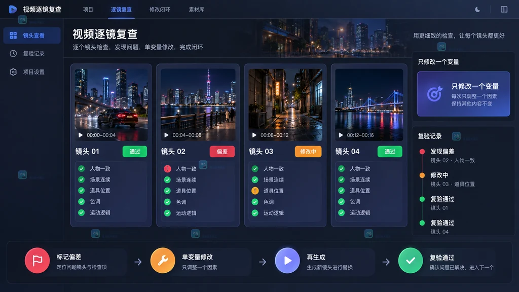 视频逐镜复查与单变量修改原创界面说明图