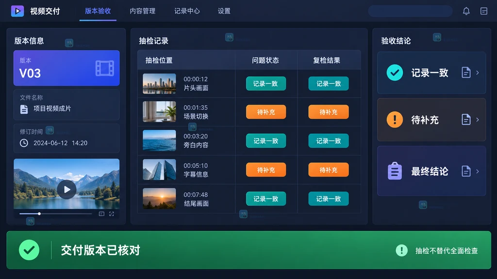 视频交付版本与抽检记录核对原创界面说明图