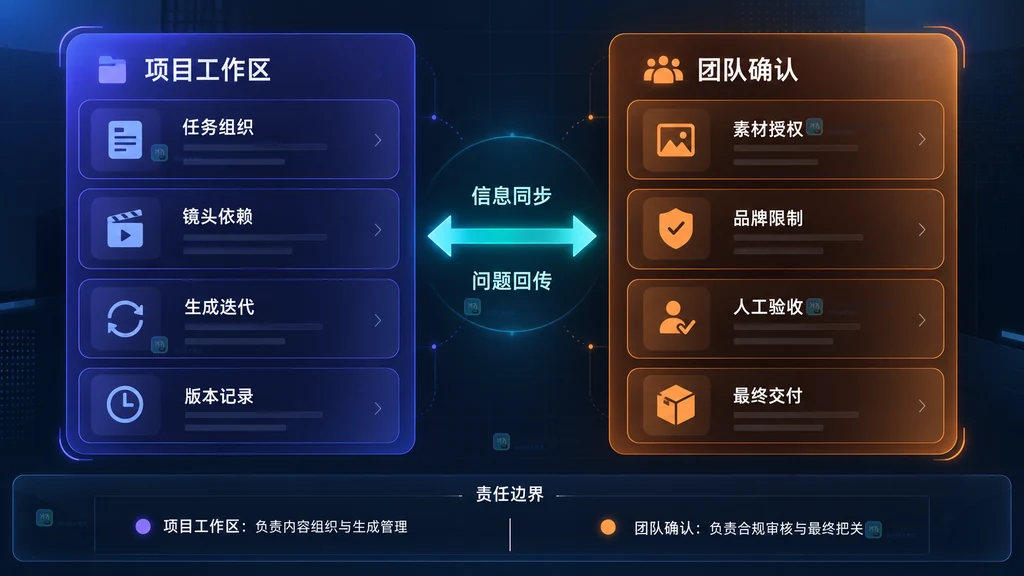 AI视频生成平台工作区与团队责任边界原创说明图
