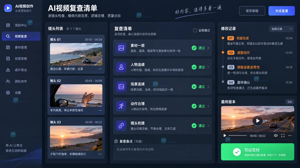 AI视频新手复查清单原创界面说明图