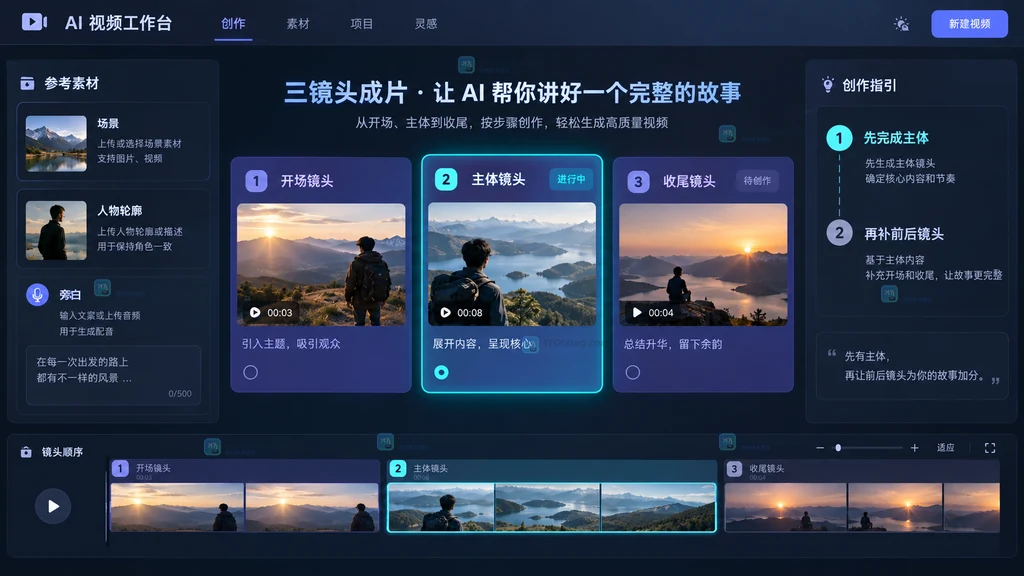 三镜头AI视频小项目原创界面说明图