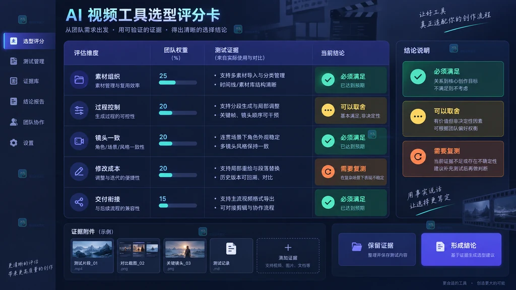 AI视频工具选型评分卡原创界面说明图
