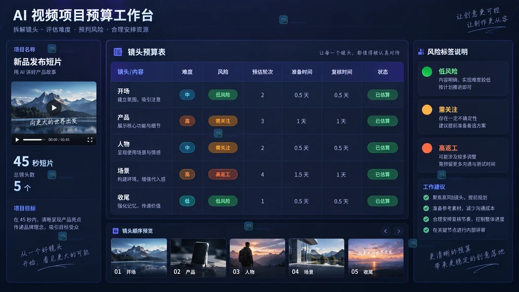 AI视频镜头预算拆分原创界面说明图