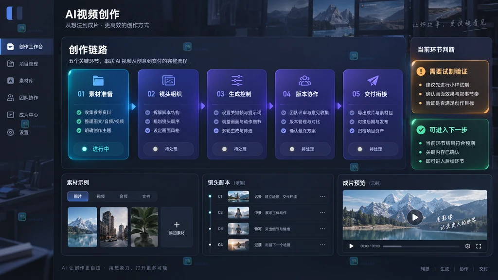 AI视频创作五环节能力地图原创界面说明图