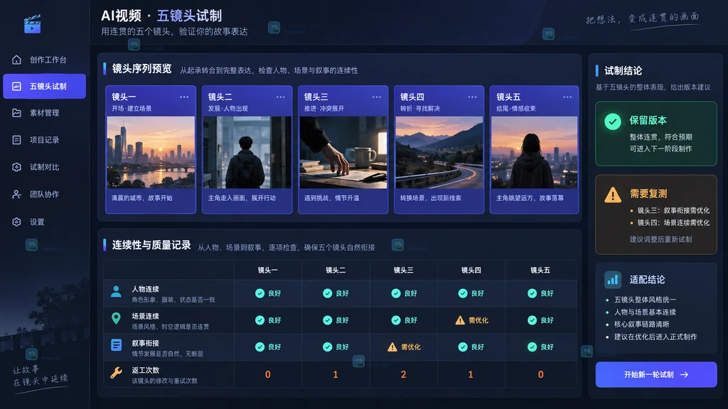 多镜头AI视频五镜头试制原创界面说明图