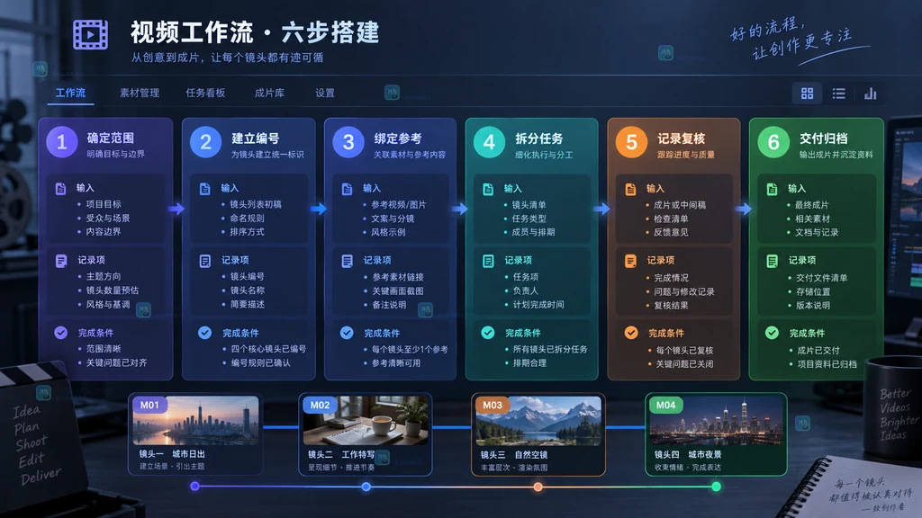 视频工作流六步搭建原创界面说明图