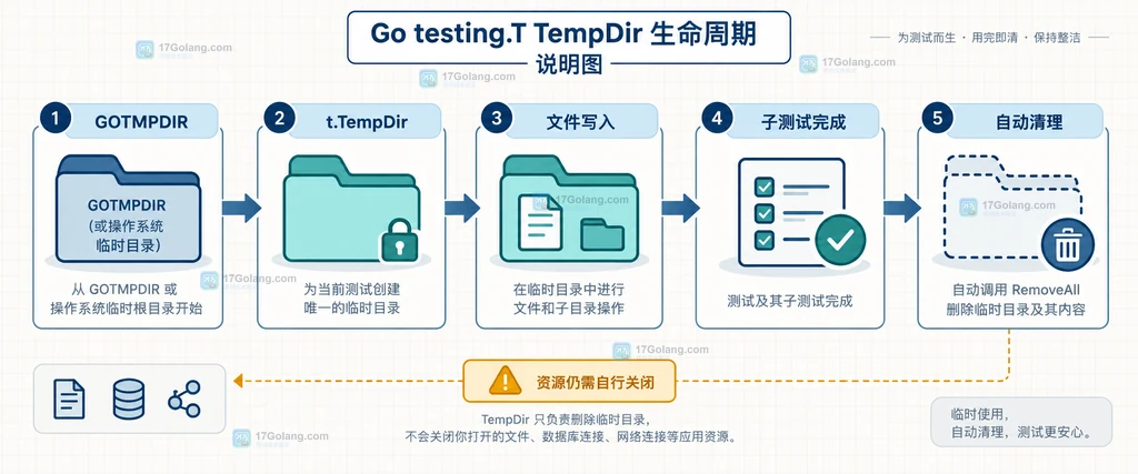 Go TempDir 权限差异按创建失败写入失败和清理失败分支排查的决策结构图