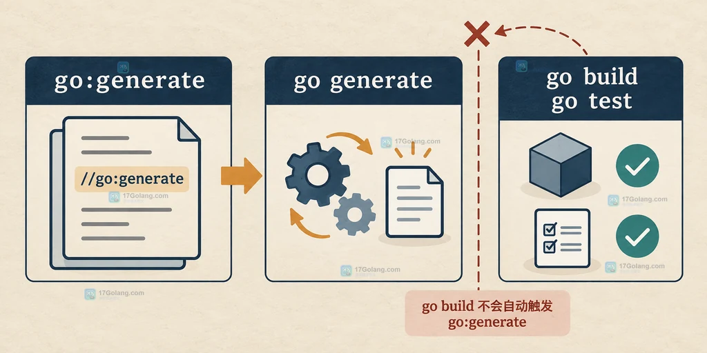 Go go generate与go build分阶段衔接的静态结构图