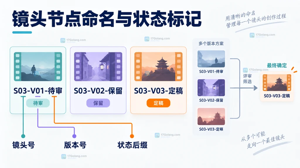 镜头节点命名与状态标记原创说明图