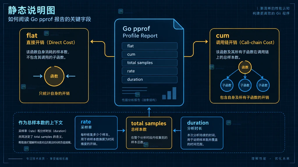 Go runtime/pprof 采样率、采样窗口与总样本关系说明图
