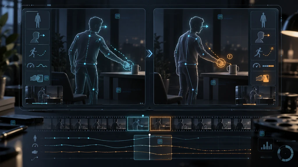 AI视频动作锚点衔接对照原创插画