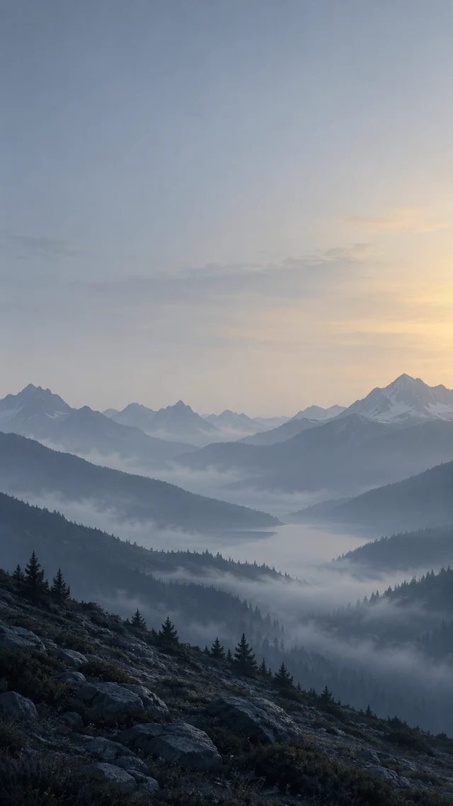 青灰山谷手机壁纸用远景山脊建立极简层次