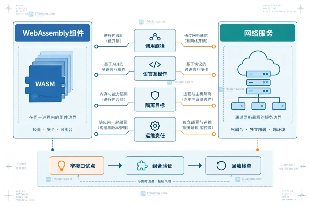 WebAssembly组件模型中WIT接口、world导入导出与宿主权限的边界关系说明图