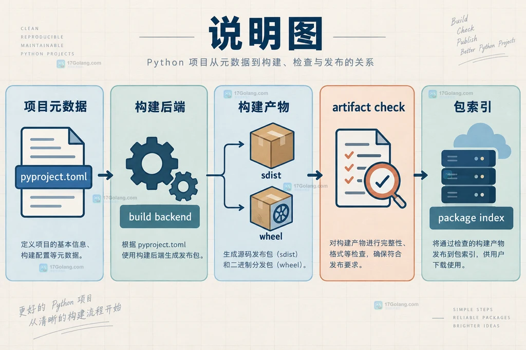 Python打包元数据标准化说明图,展示project、build-system与tool三层配置边界