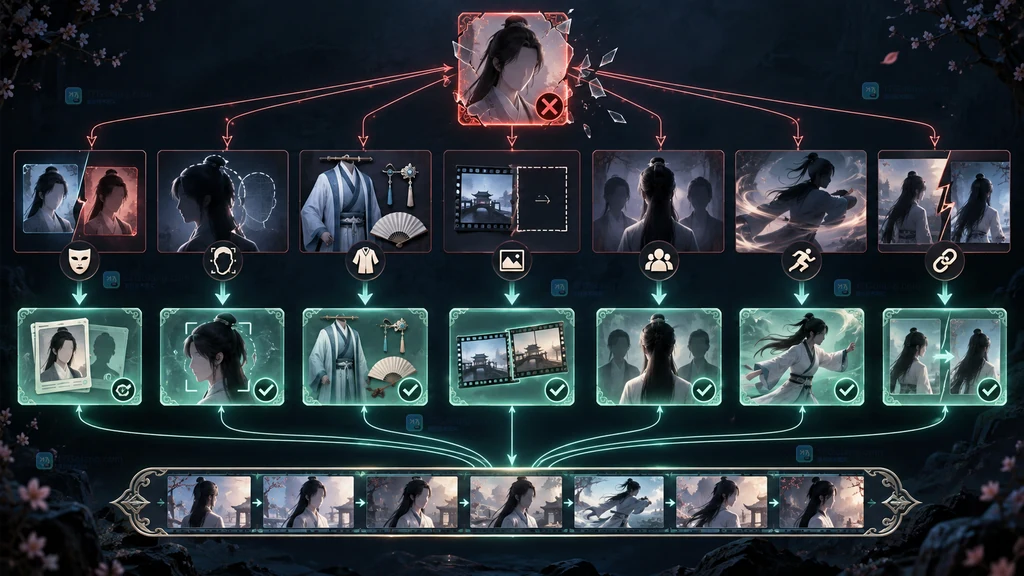 商汤Seko一键成片人物不一致故障树原创示意图