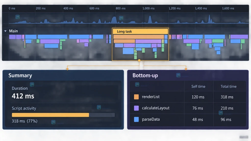 Main 线程火焰图与 Summary、Bottom-up 聚合耗时的原创说明图