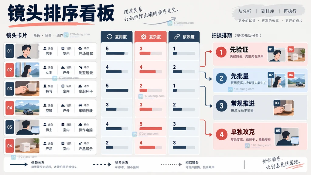 商汤Seko批量产出镜头依赖排序看板原创示意图
