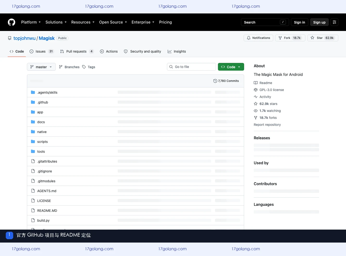 magisk 官方 GitHub 项目页与 README 定位