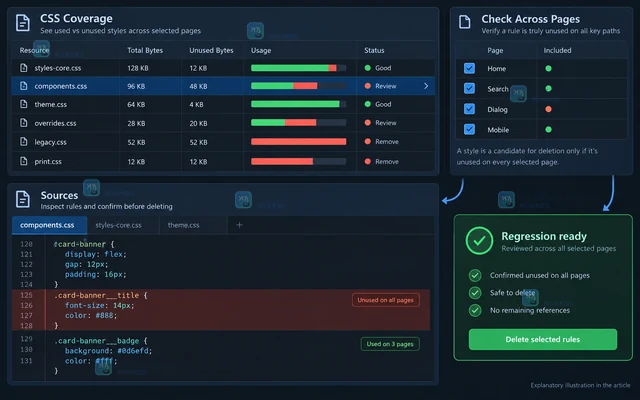 Chrome DevTools Coverage定位未使用CSS并验证删除风险