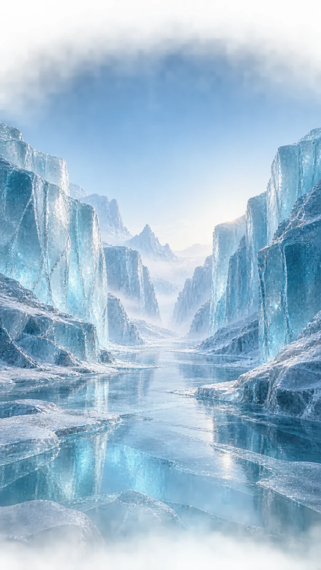 冰川蓝玻璃峡谷手机壁纸提示词怎么写