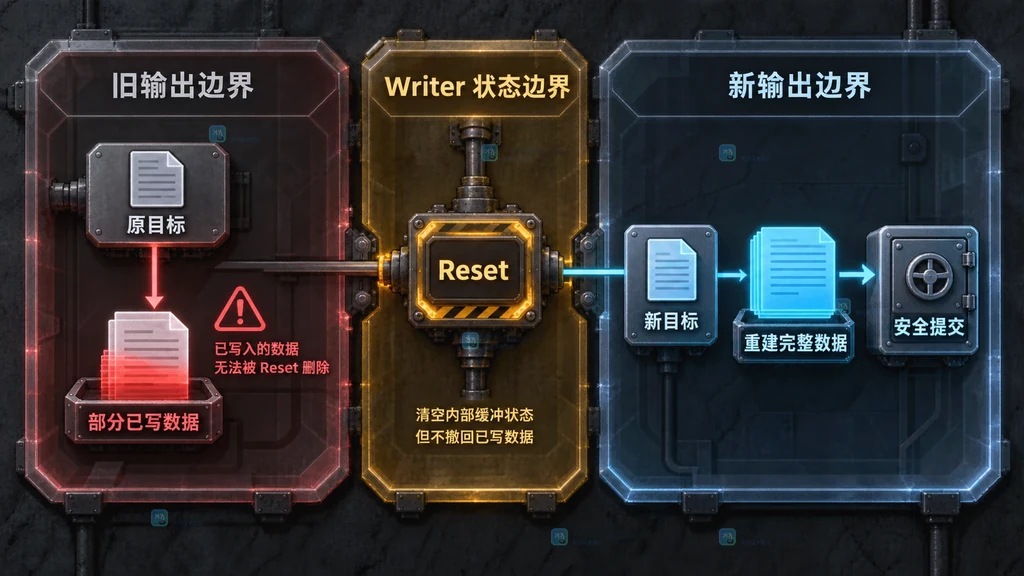 bufio Writer 发生部分写入后 Reset 与安全重建数据的边界关系图